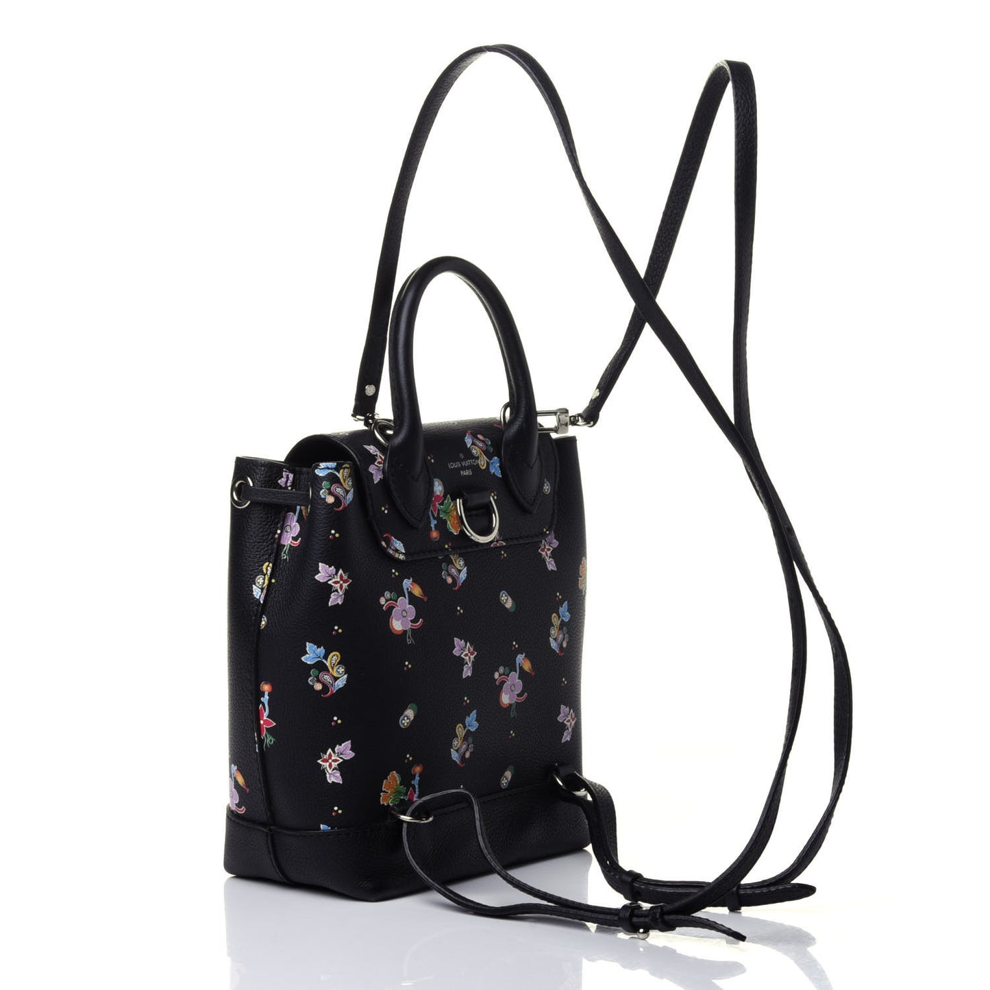 Calfskin Flower Lockme Mini Backpack Black Multicolor