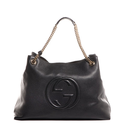 Gucci Pebbled Calfskin Large Soho Chain Shoulder Bag Black 1 of 9