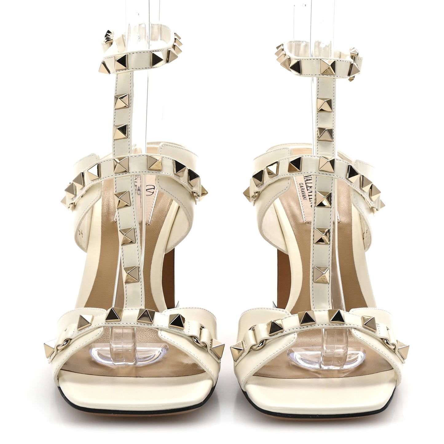 Calfskin Rockstud 60mm Sandals 36.5 Light Ivory