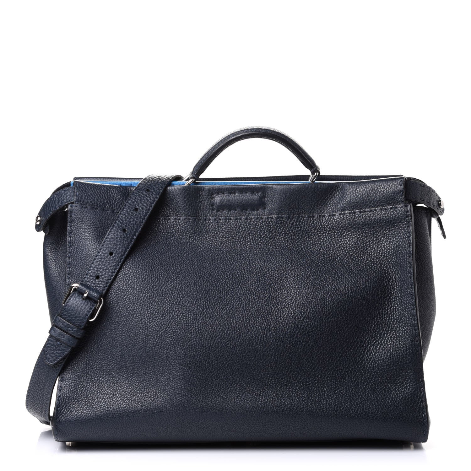 Fendi Cuoio Romano Selleria Bi-Color Large Mens Peekaboo Iconic Essential Satchel Lavagna Blue Royal 1 of 5