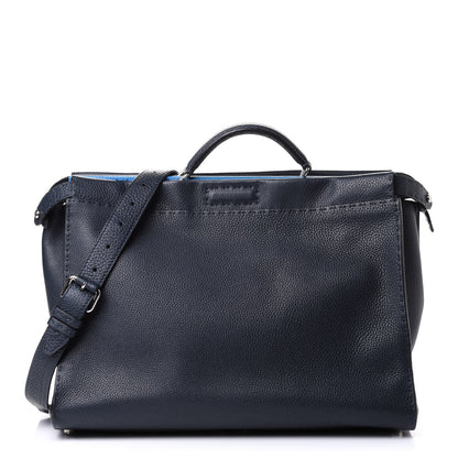 Fendi Cuoio Romano Selleria Bi-Color Large Mens Peekaboo Iconic Essential Satchel Lavagna Blue Royal 1 of 5