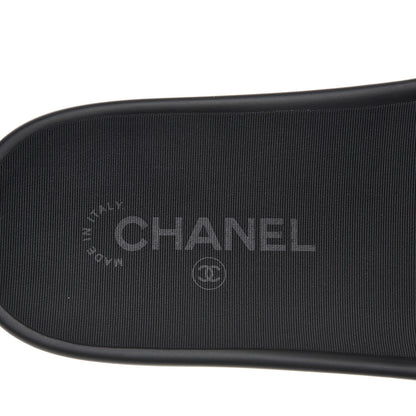Chanel Tweed Grosgrain Camellia CC Flat Mules 39 Black Pink 6 of 9