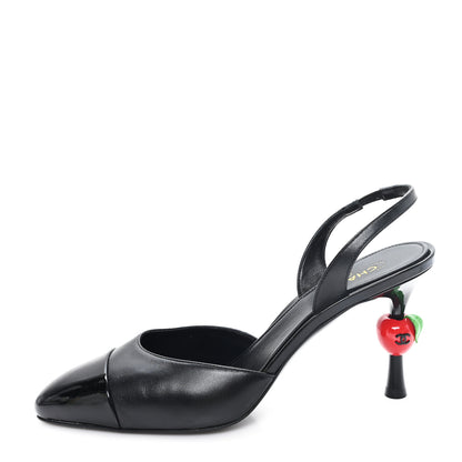 Chanel Lambskin Patent Cap Toe CC Apple Slingback Pumps 41 Black 1 of 9
