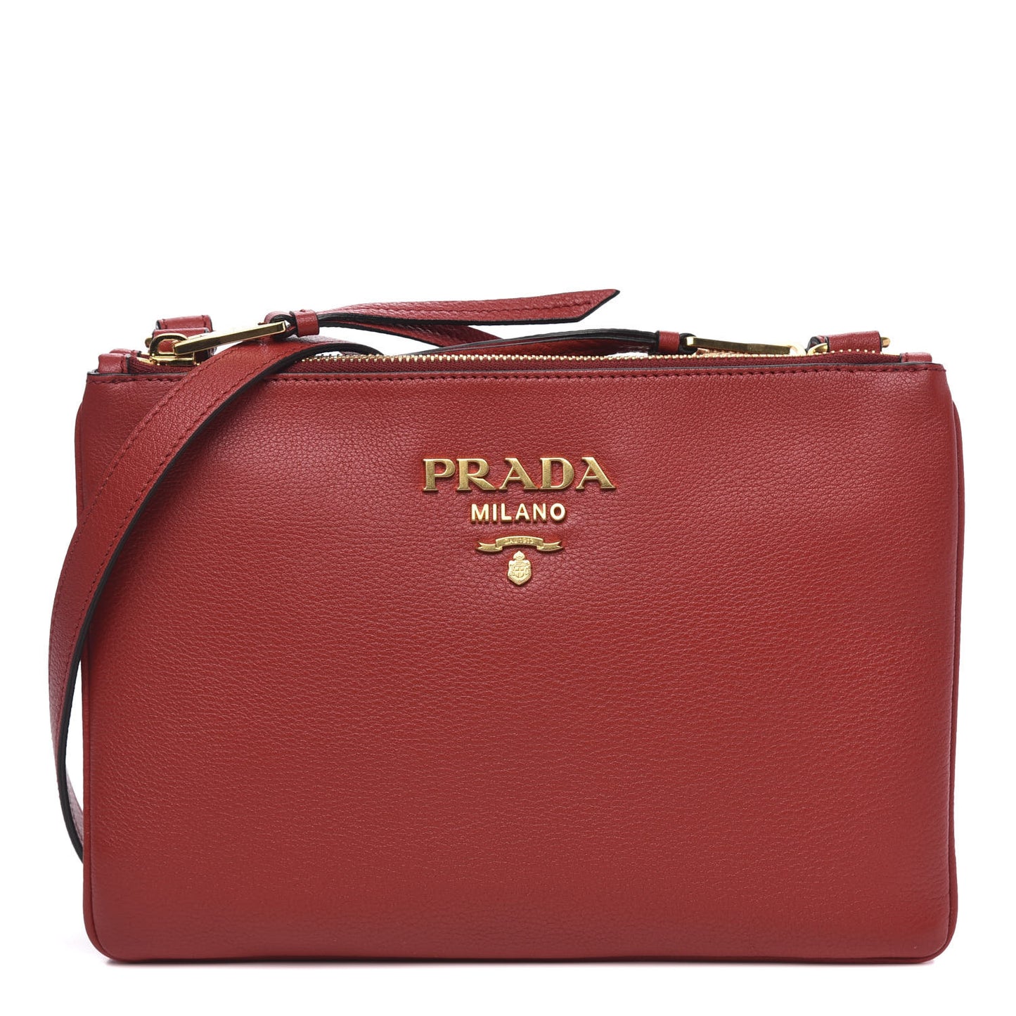 Vitello Phenix Double Zip Crossbody Bag Scarlatto