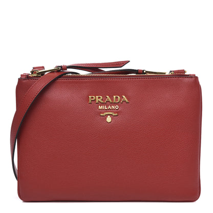 Prada Vitello Phenix Double Zip Crossbody Bag Scarlatto 1 of 10