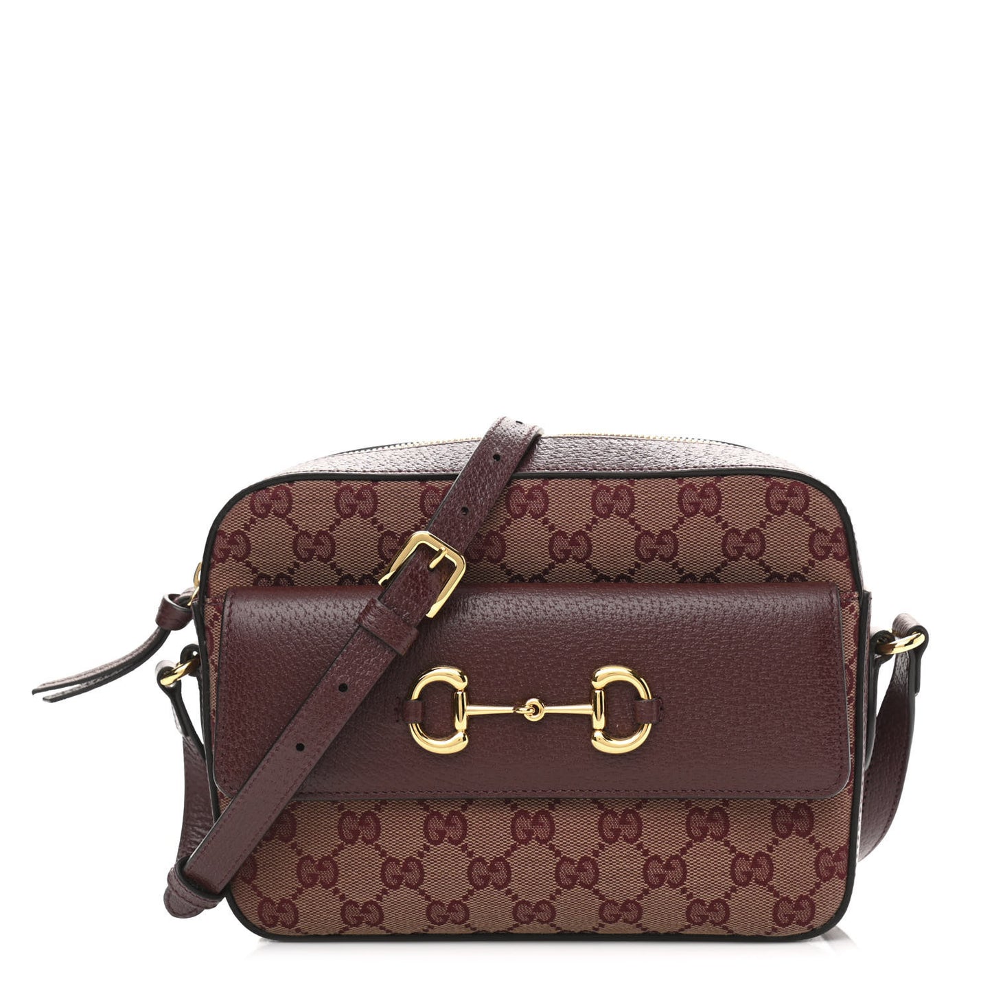 Monogram Textured Dollar Calfskin Small Horsebit 1955 Shoulder Bag Sahara Rubino Chardonnay
