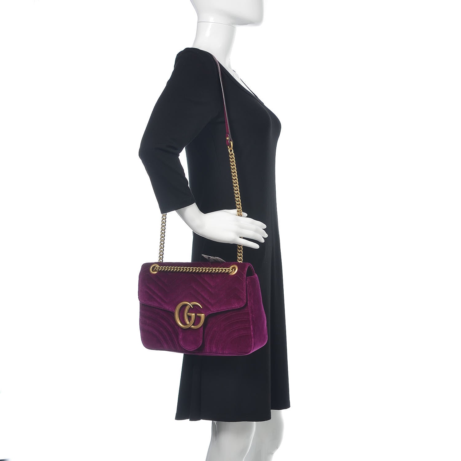 Gucci Velvet Matelasse Medium GG Marmont Shoulder Bag Fuchsia Violet Cyclamen 2 of 10