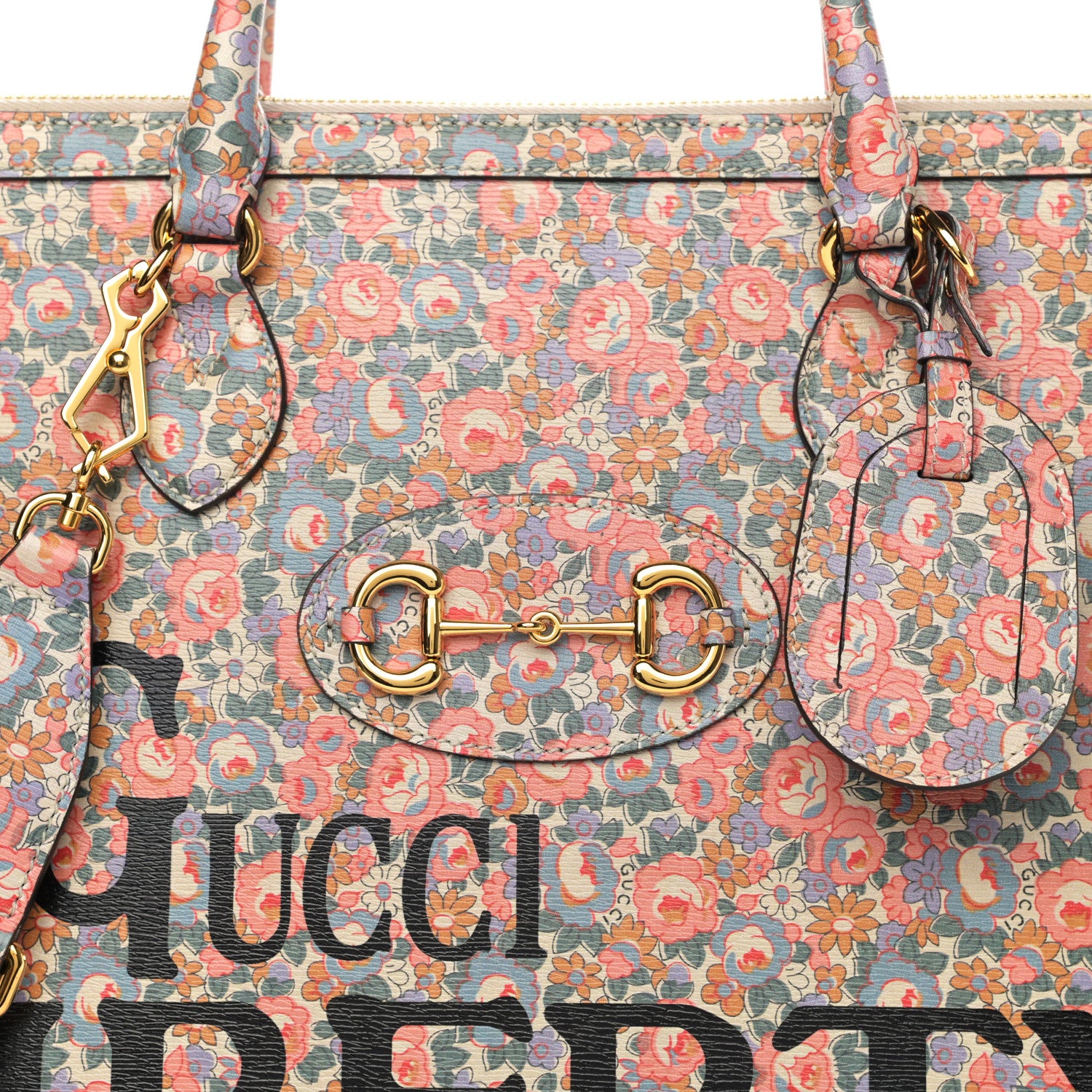 Gucci X LIBERTY OF LONDON Calfskin Floral Fawn Print Horsebit 1955 Duffle Bag Perfect Pink Ivory 8 of 11