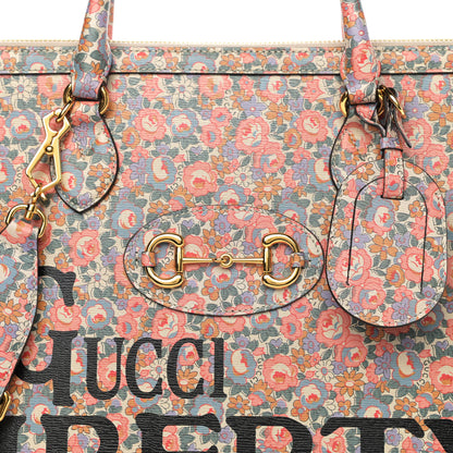 Gucci X LIBERTY OF LONDON Calfskin Floral Fawn Print Horsebit 1955 Duffle Bag Perfect Pink Ivory 8 of 11