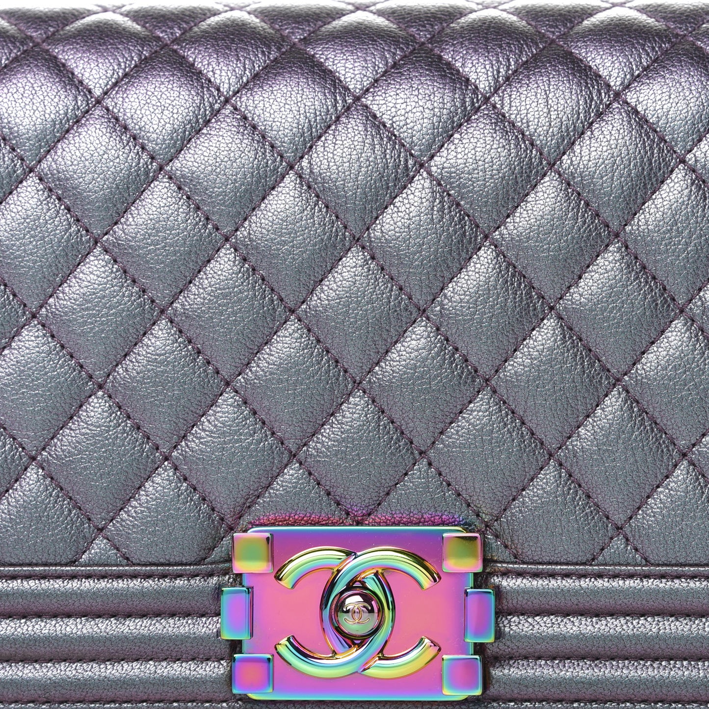 Iridescent Goatskin Quilted Medium Boy Flap Purple