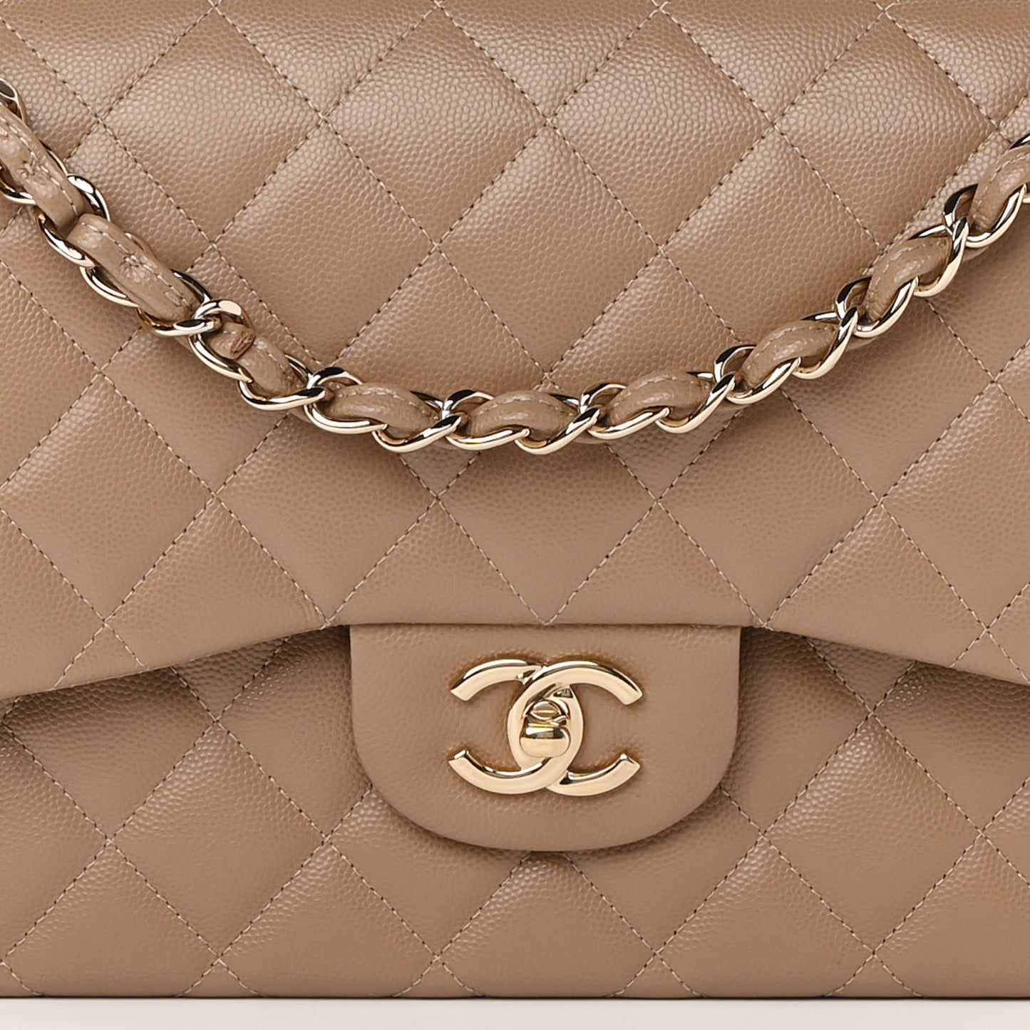 Caviar Quilted Jumbo Double Flap Beige