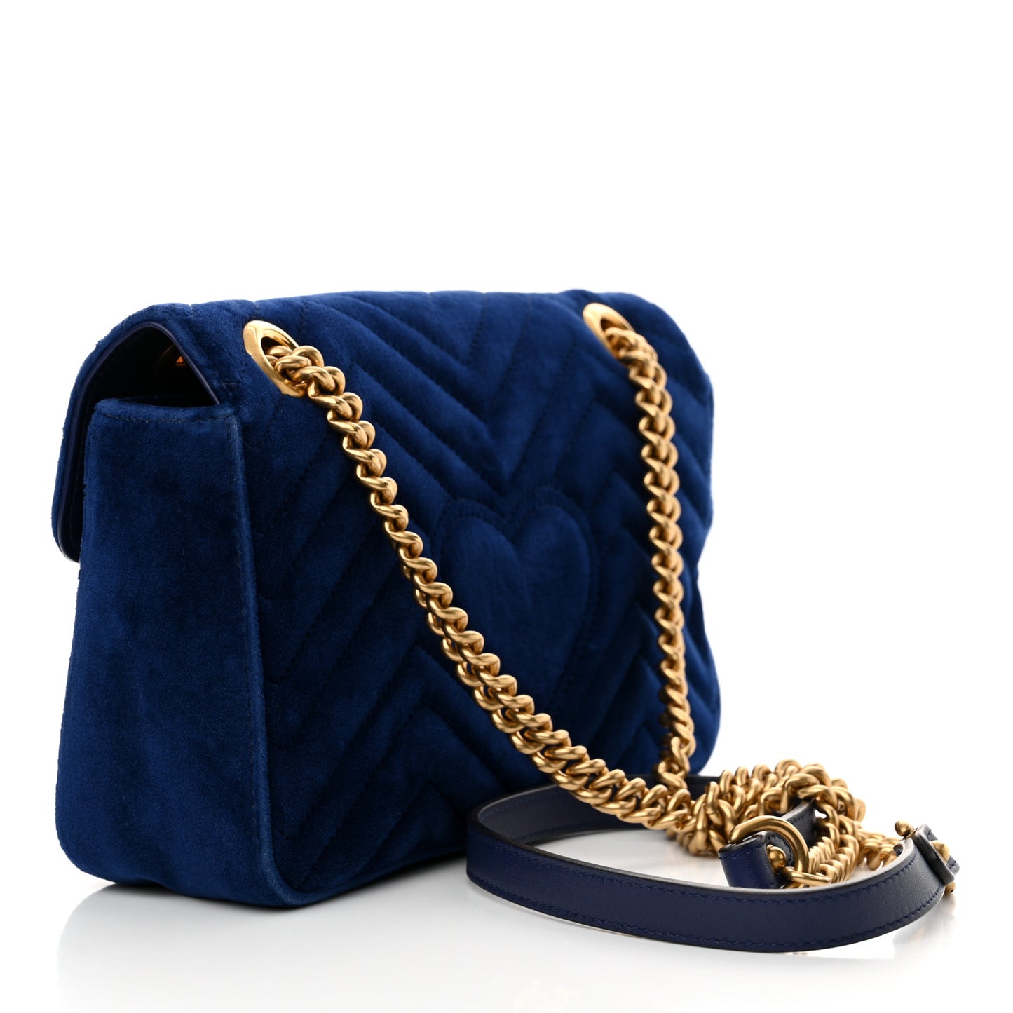 Velvet Matelasse Small GG Marmont Shoulder Bag Cobalt Blue