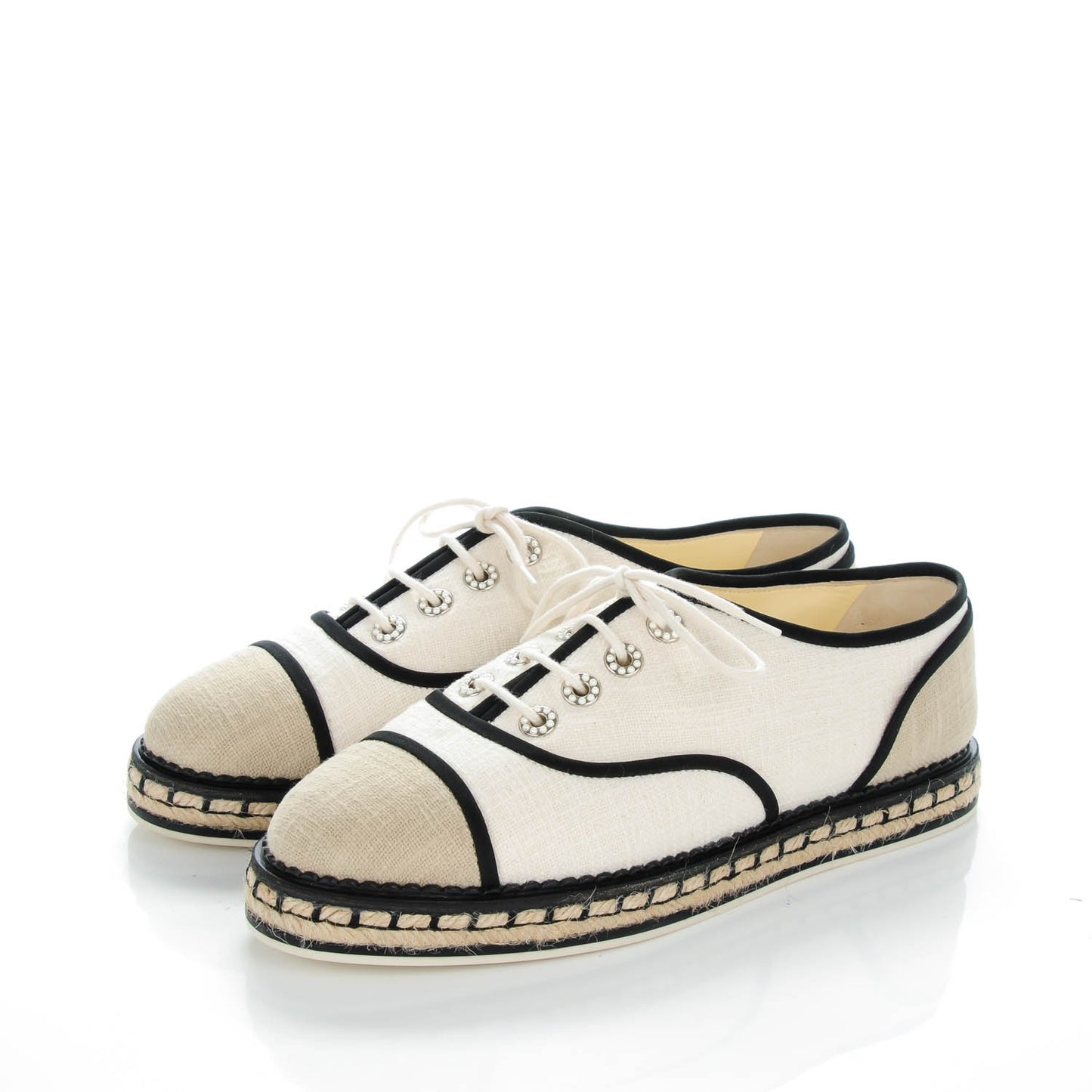 Cotton Lace Up Espadrilles 39.5 Light Beige Dark Beige
