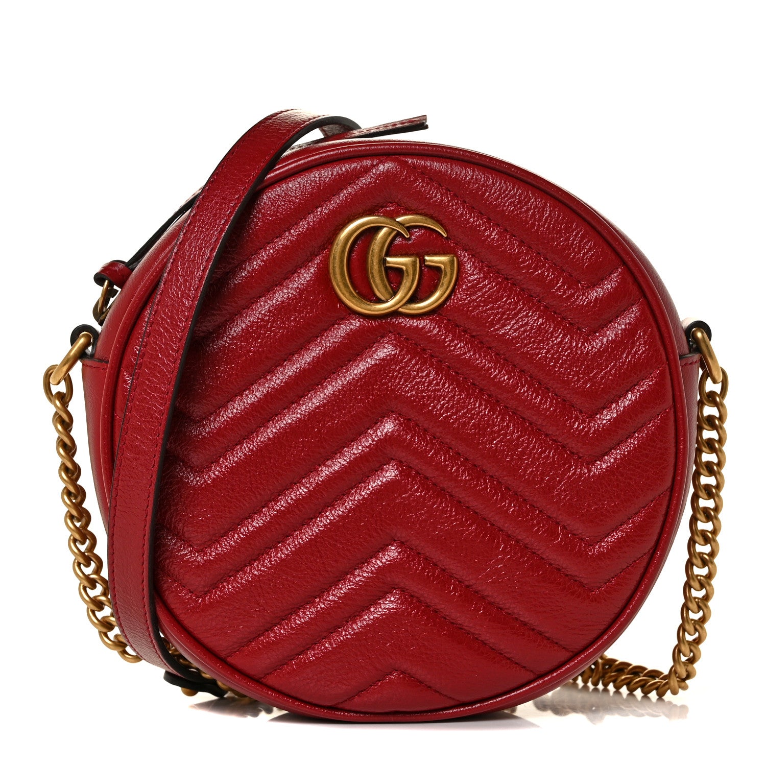 Gucci Glazed Calfskin Matelasse Heart Mini GG Marmont Round Shoulder Bag Romantic Cerise 1 of 8