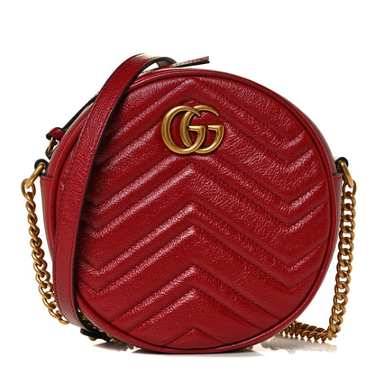 Gucci Glazed Calfskin Matelasse Heart Mini GG Marmont Round Shoulder Bag Romantic Cerise 1 of 8
