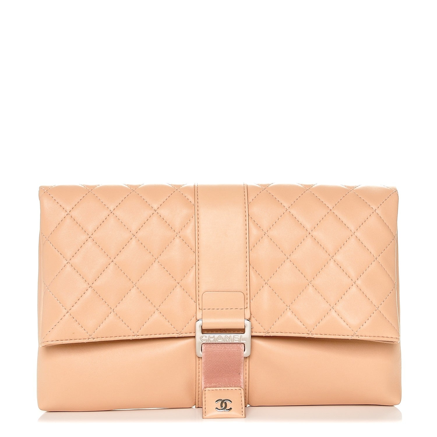 Chanel Lambskin Quilted Grip Clutch Nude 1 of 7