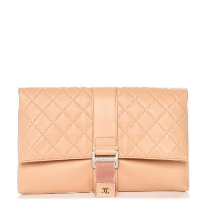 Chanel Lambskin Quilted Grip Clutch Nude 1 of 7
