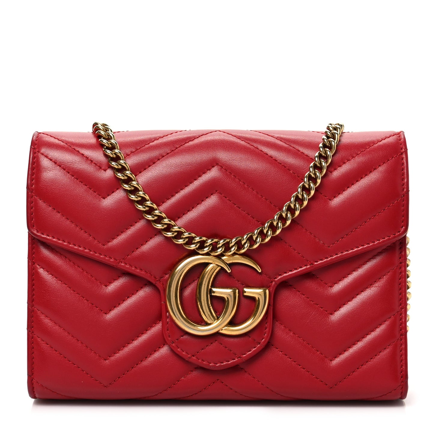 Calfskin Matelasse GG Marmont Chain Wallet Hibiscus Red