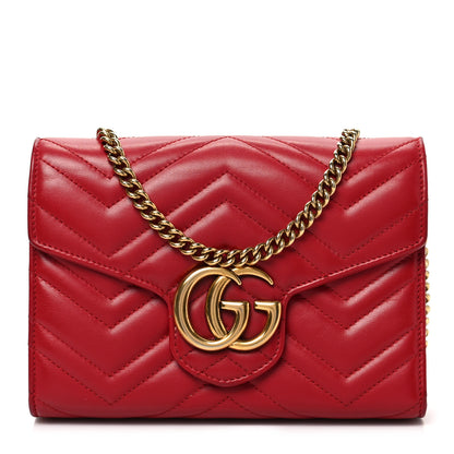 Gucci Calfskin Matelasse GG Marmont Chain Wallet Hibiscus Red 1 of 7