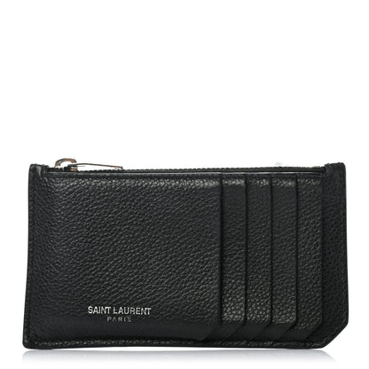 Saint Laurent Grained Calfskin 5 Fragments Zip Pouch Card Holder Black 1 of 12
