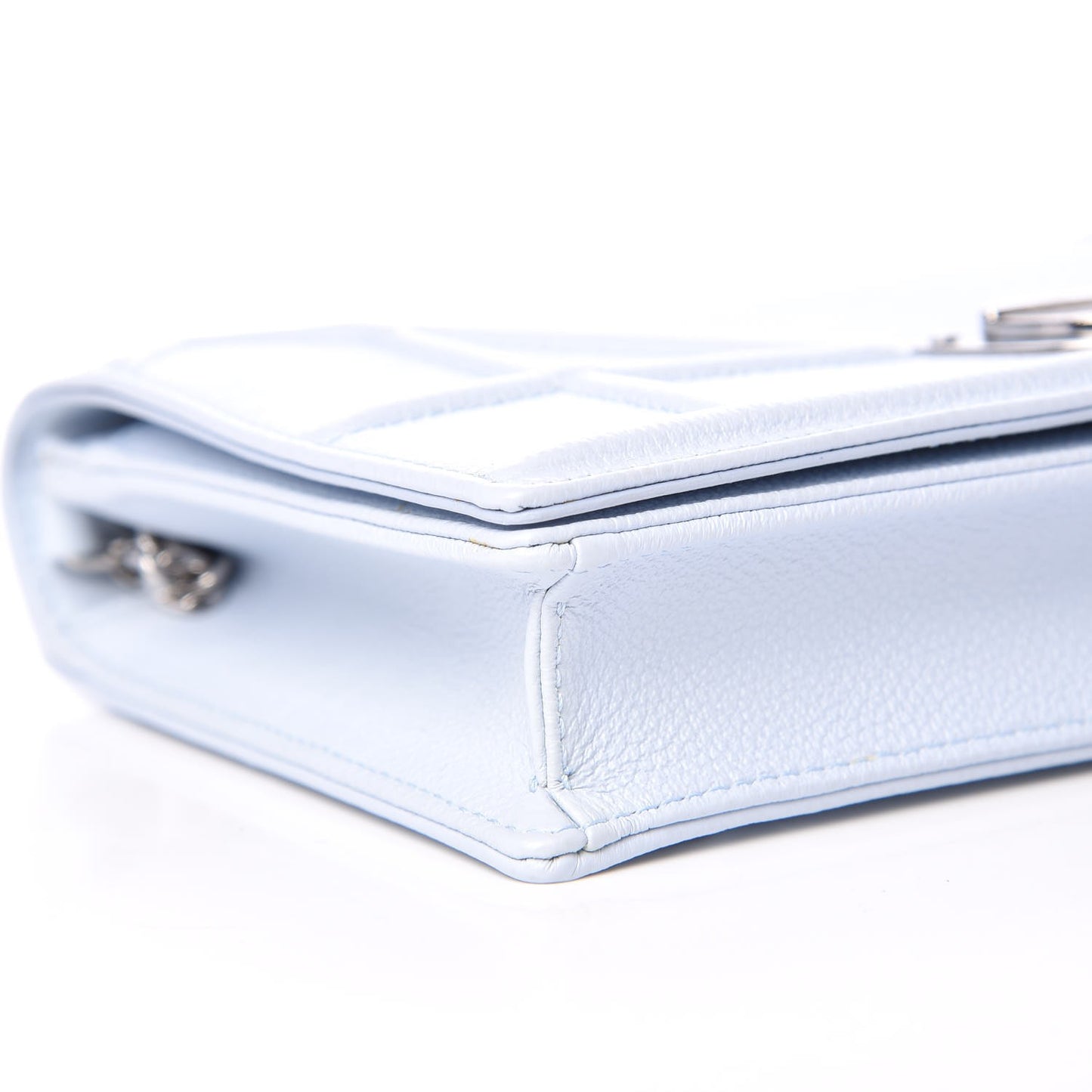 Grained Calfskin Diorama Wallet on Chain Pouch Light Blue