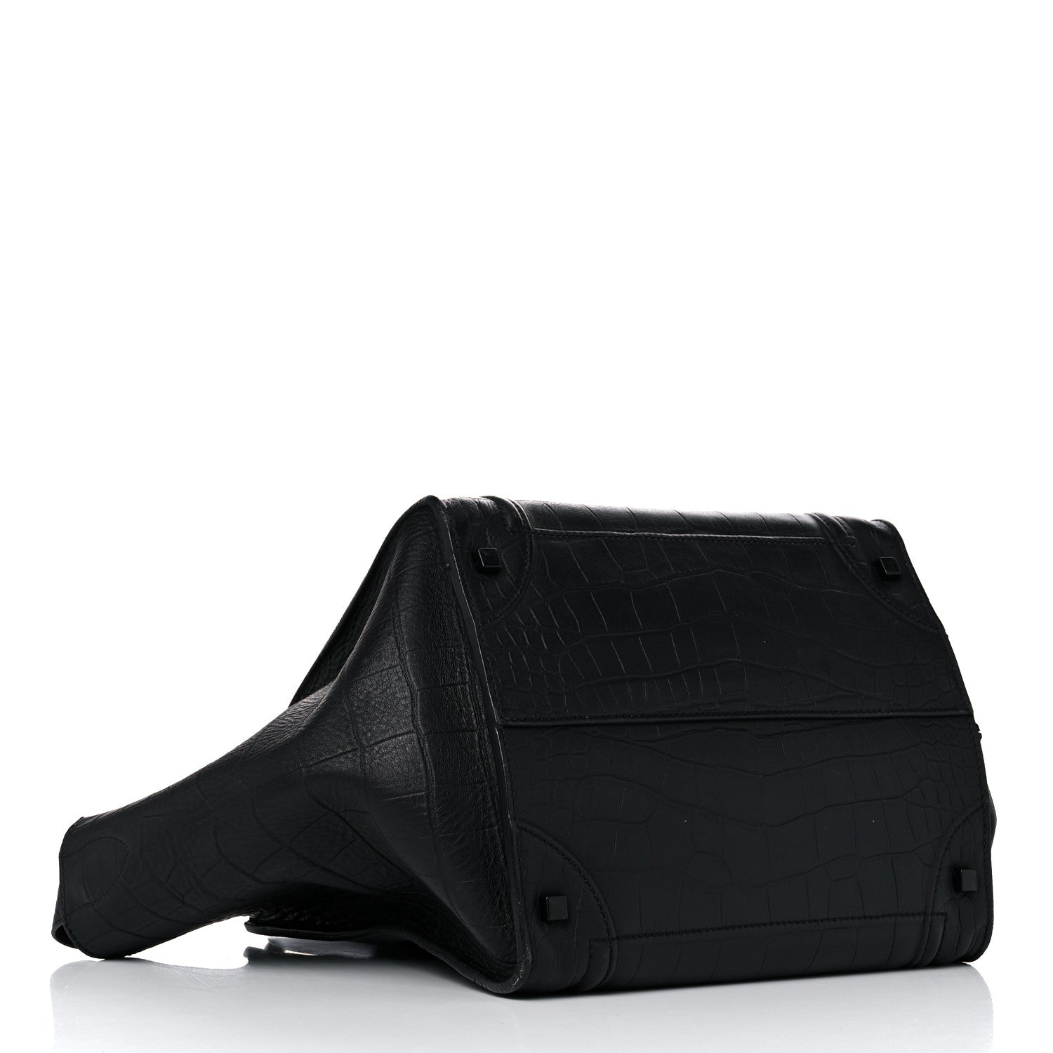 Celine Calfskin Crocodile Embossed Medium Phantom Luggage Black 3 of 28