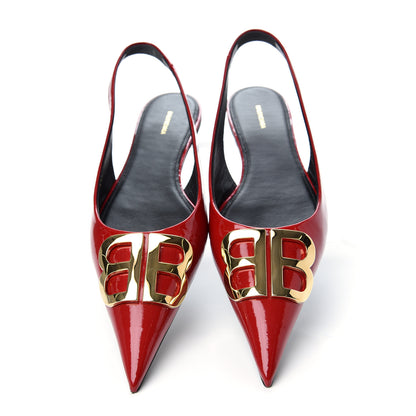 Balenciaga Patent BB Knife Pointy Toe Slingback Flats 39 Rouge Cardinal 5 of 11