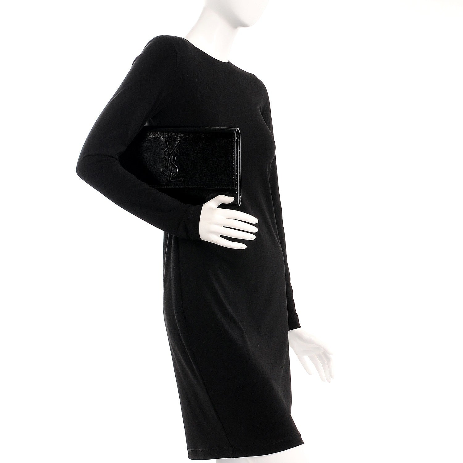 Saint Laurent Textured Patent Monogram Large Belle De Jour Clutch Black 2 of 6