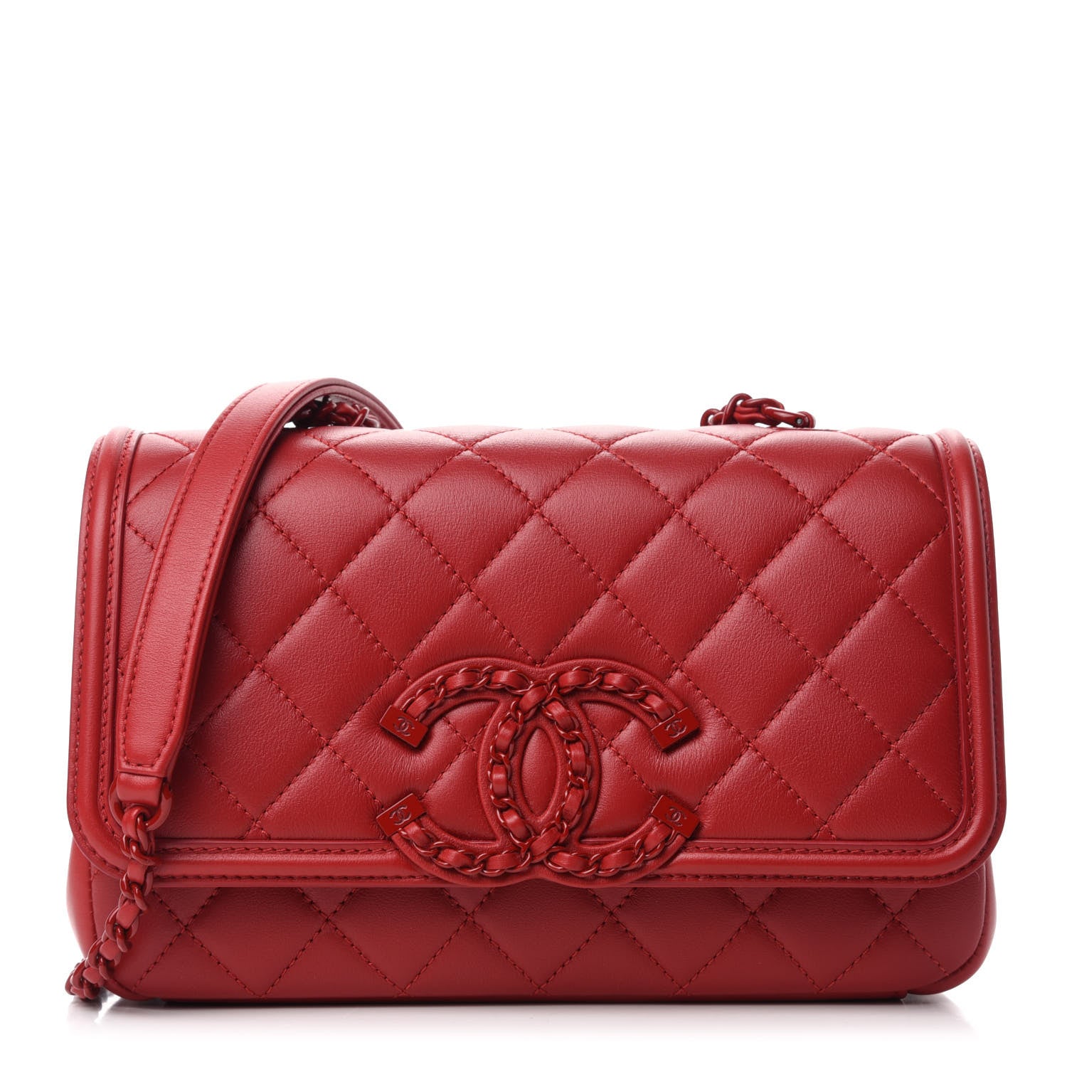Chanel Lambskin Quilted Small CC Filigree Flap Dark Red 1 of 11