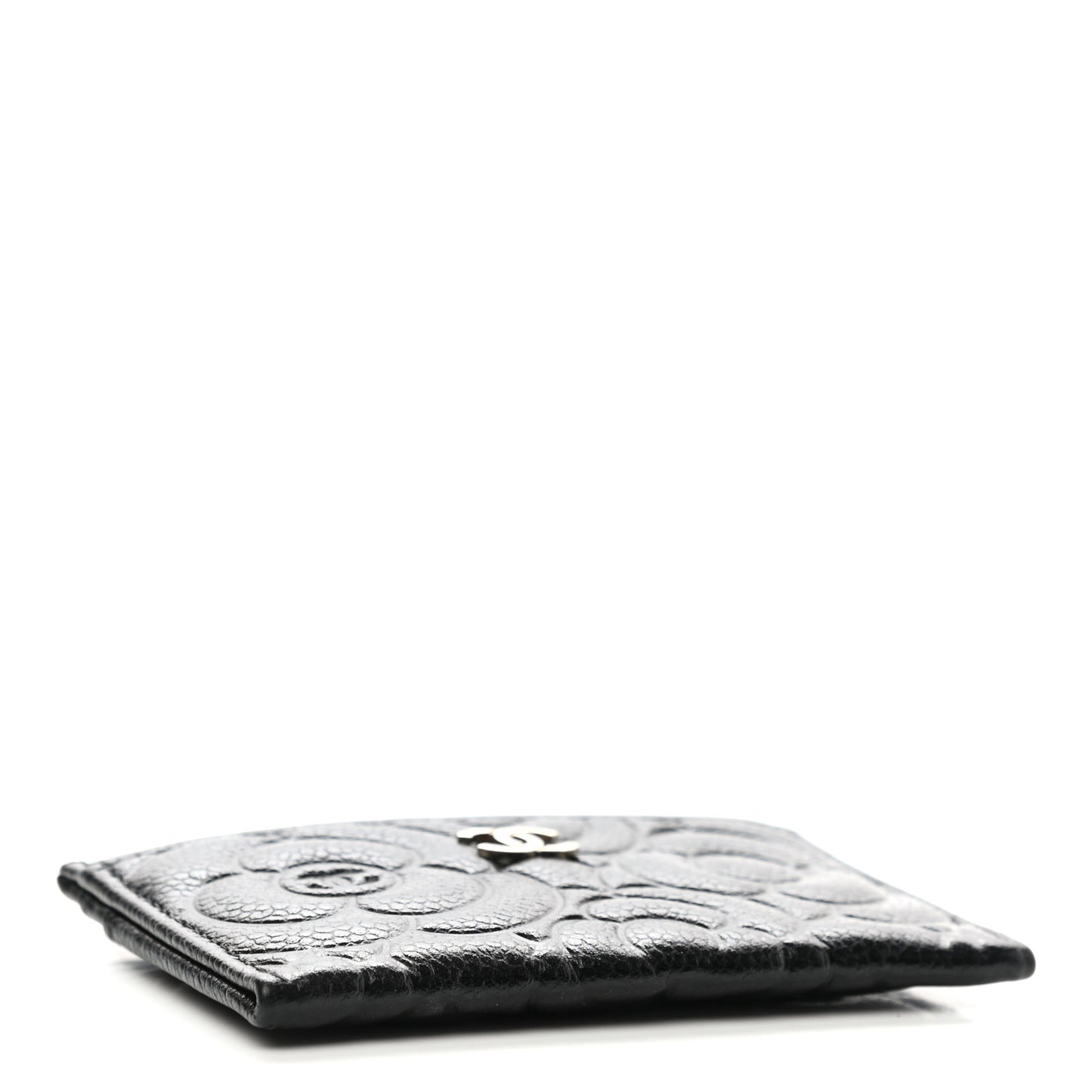 Caviar Camellia Embossed Card Holder Black