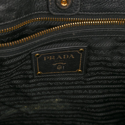 Prada Vitello Daino Embossed Logo Hobo Black 6 of 13