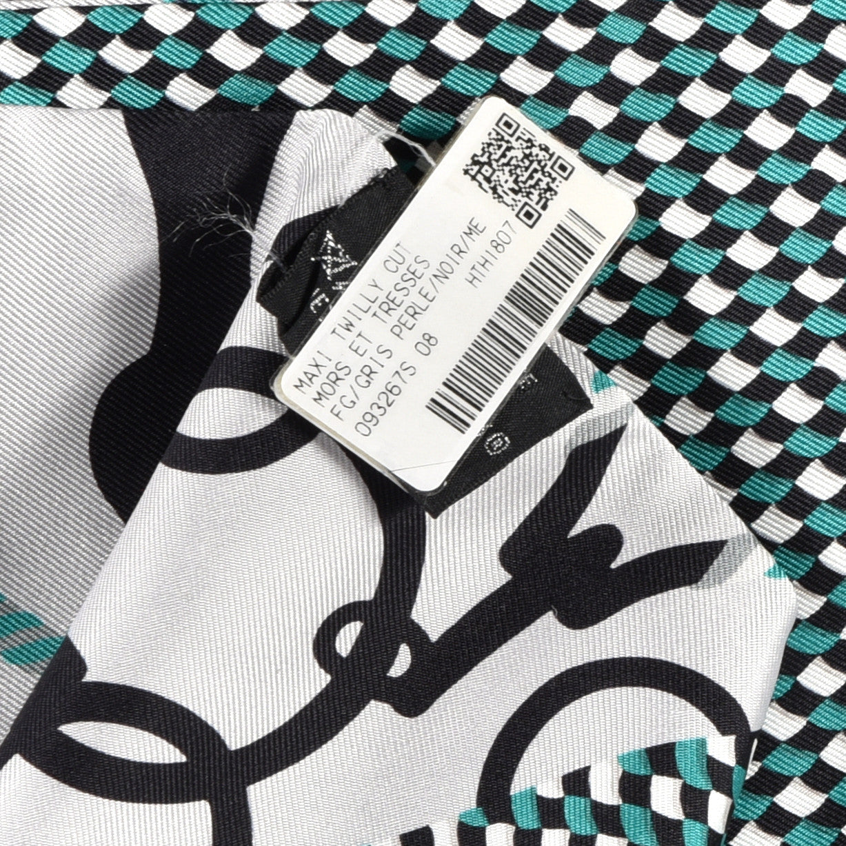 Hermes Silk Mors Et Tresses Maxi Twilly Cut Gris Perle Black Menthe 4 of 4
