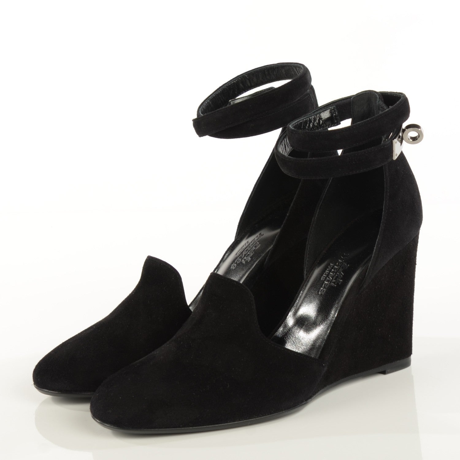 Hermes Suede Goatskin Lively Slingback Strap Pumps 36.5 Black 4 of 10