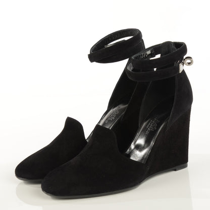 Hermes Suede Goatskin Lively Slingback Strap Pumps 36.5 Black 4 of 10