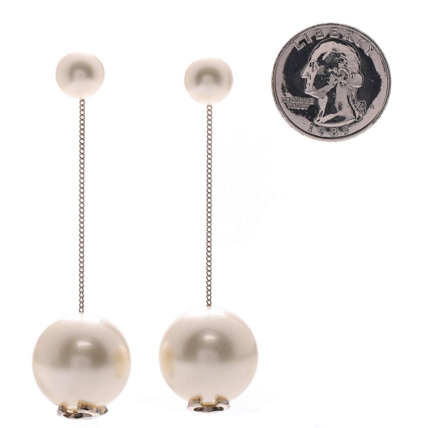 Pearl CC Chain Drop Earrings Gold
