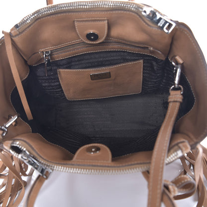 Prada Glace Calf Twin Pocket Fringe Tote Caramel 5 of 9