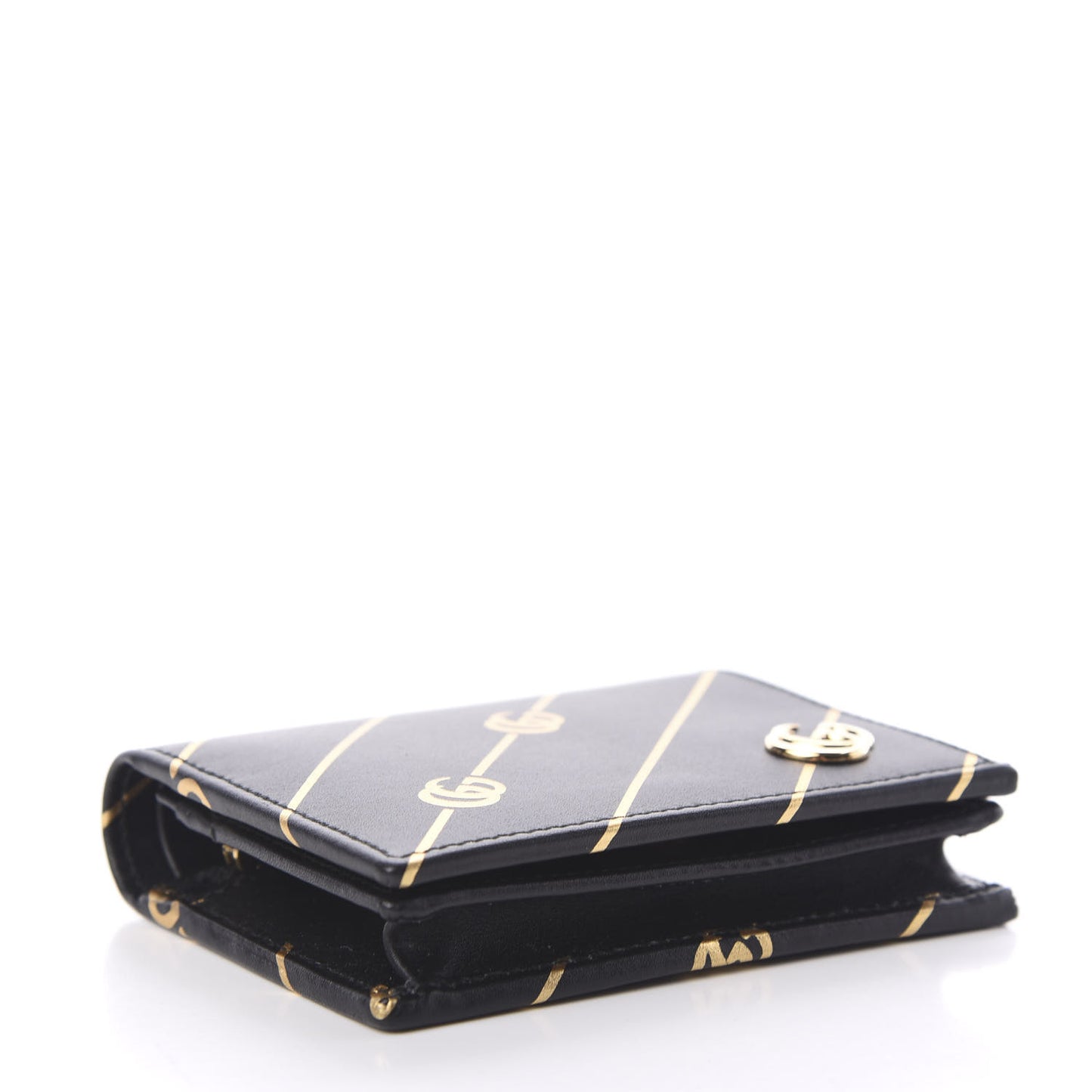 Calfskin Diagonal GG Card Case Black Gold