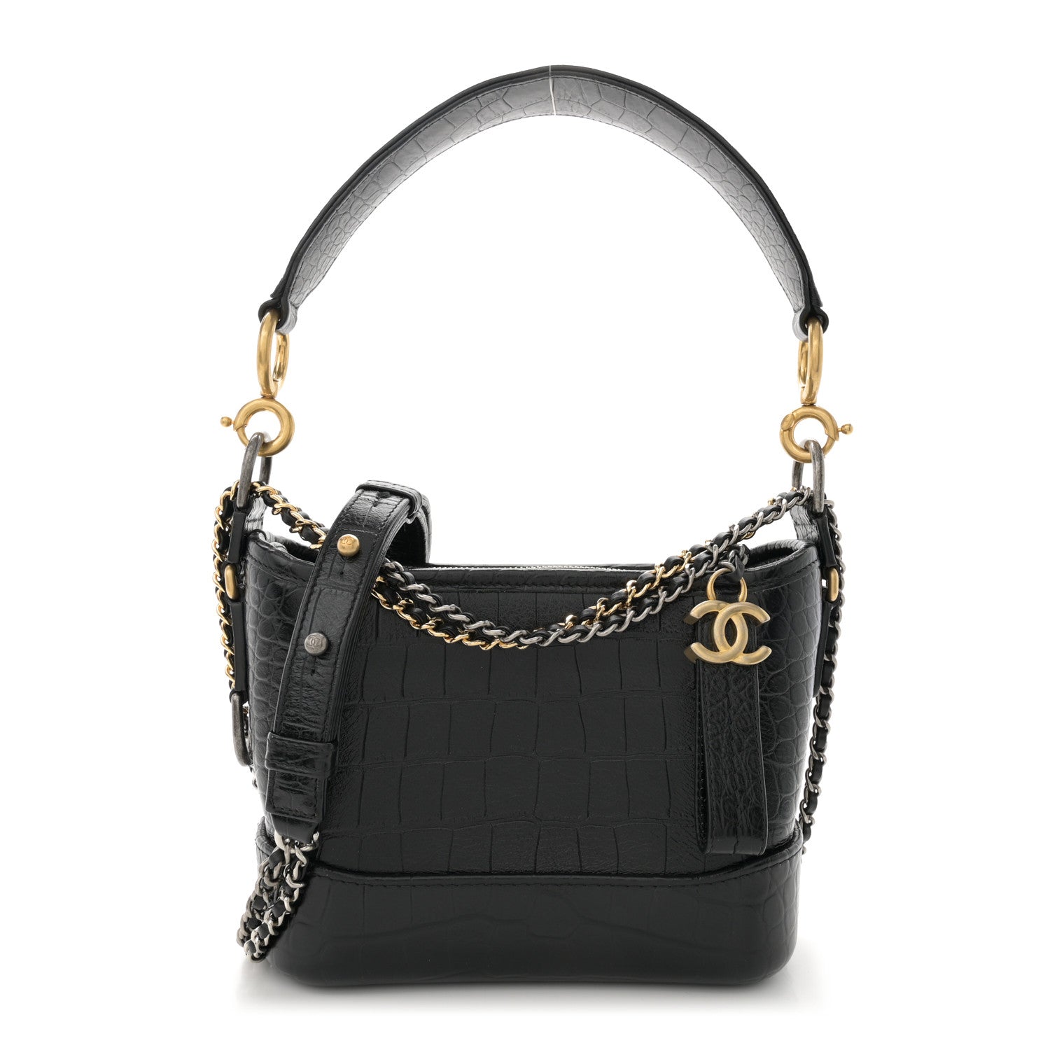 Chanel Calfskin Crocodile Embossed Small Gabrielle Cocodile Hobo Black 1 of 10