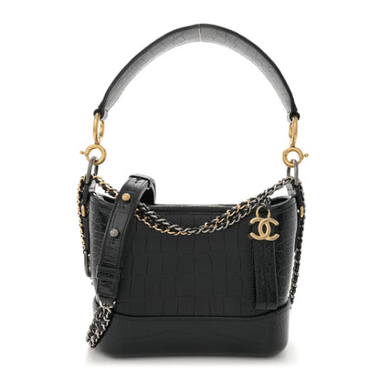 Chanel Calfskin Crocodile Embossed Small Gabrielle Cocodile Hobo Black 1 of 10