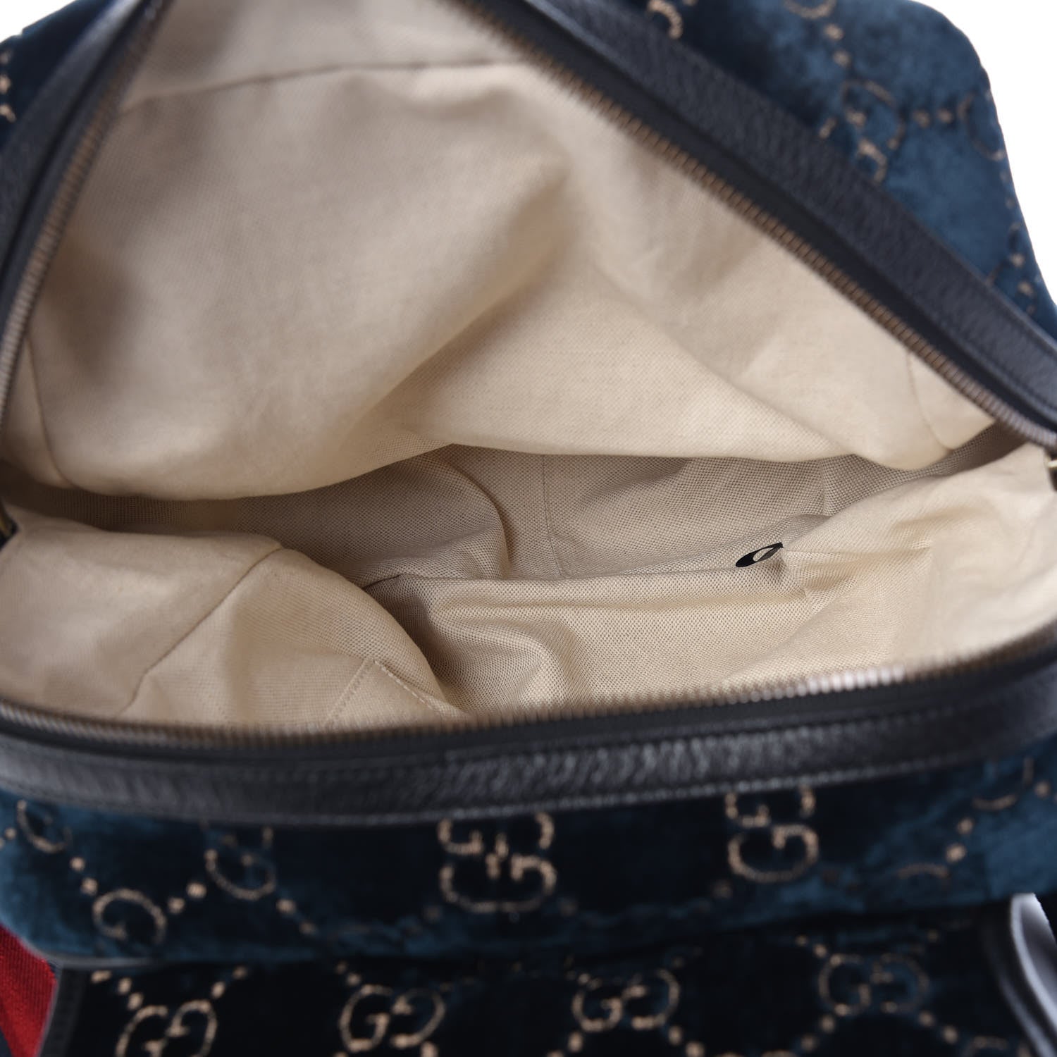 Gucci Velvet GG Monogram Textured Calfskin Web Small Double Buckle Backpack Blue Beige Black 5 of 22
