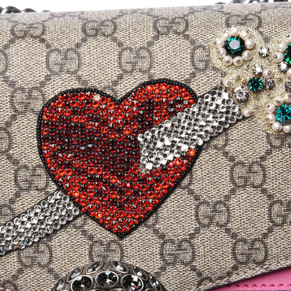 Gucci GG Supreme Monogram Suede Pierced Heart Embroidered Medium Dionysus Shoulder Bag Beige Ebony Pink Tropical Flower 12 of 19