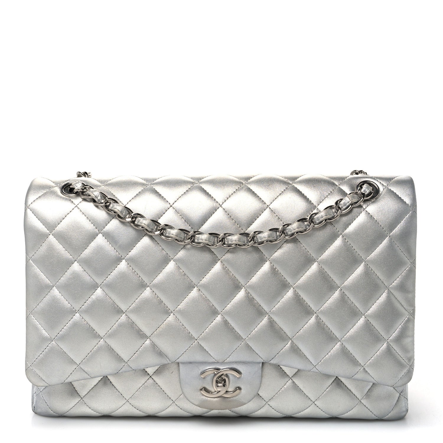 Chanel Metallic Lambskin Quilted Jumbo Single Flap Silver 1 of 11