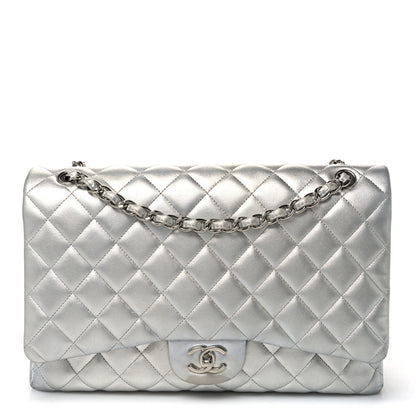 Chanel Metallic Lambskin Quilted Jumbo Single Flap Silver 1 of 11