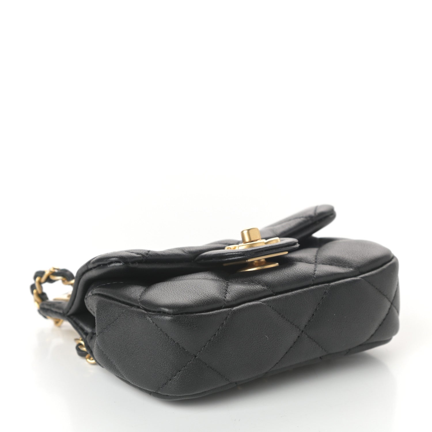 Chanel Calfskin Quilted Lady Handle Flap Card Holder With Chain Black 4 of 11