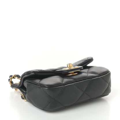 Chanel Calfskin Quilted Lady Handle Flap Card Holder With Chain Black 4 of 11