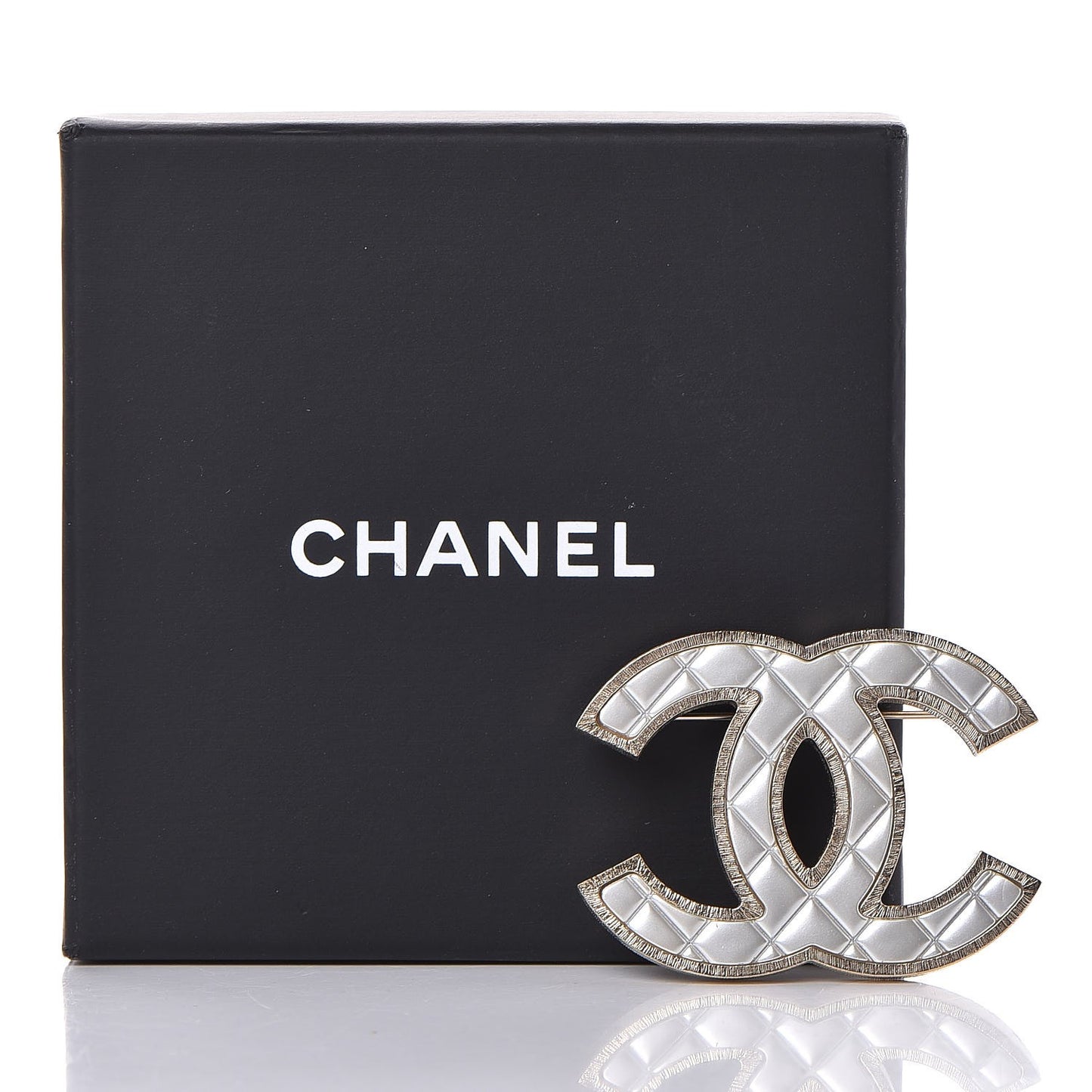 Metal Quilted CC Brooch Silver Gold
