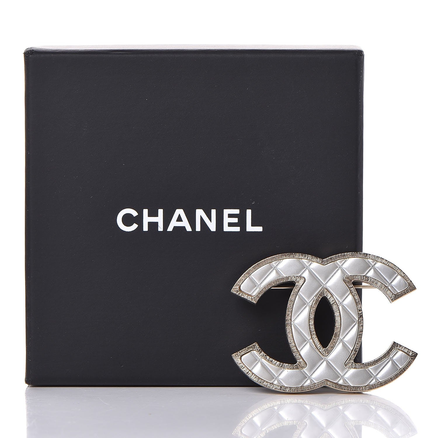 Chanel Metal Quilted CC Brooch Silver Gold 6 of 6