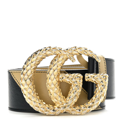 Gucci Calfskin Striped Textured Double G 50mm Belt 85 34 Black Beige 1 of 6