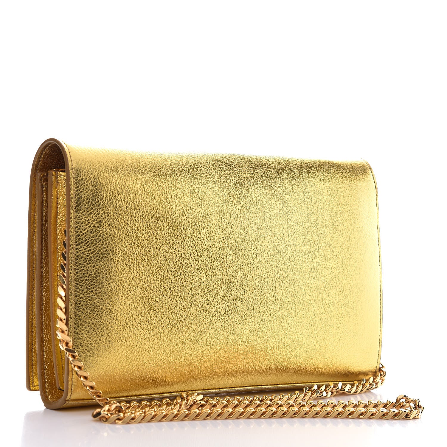 Saint Laurent Metallic Calfskin Monogram Chain Wallet Gold 3 of 15