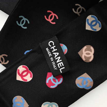 Chanel Silk Heart CC Slim Bandeau Scarf Black 3 of 3